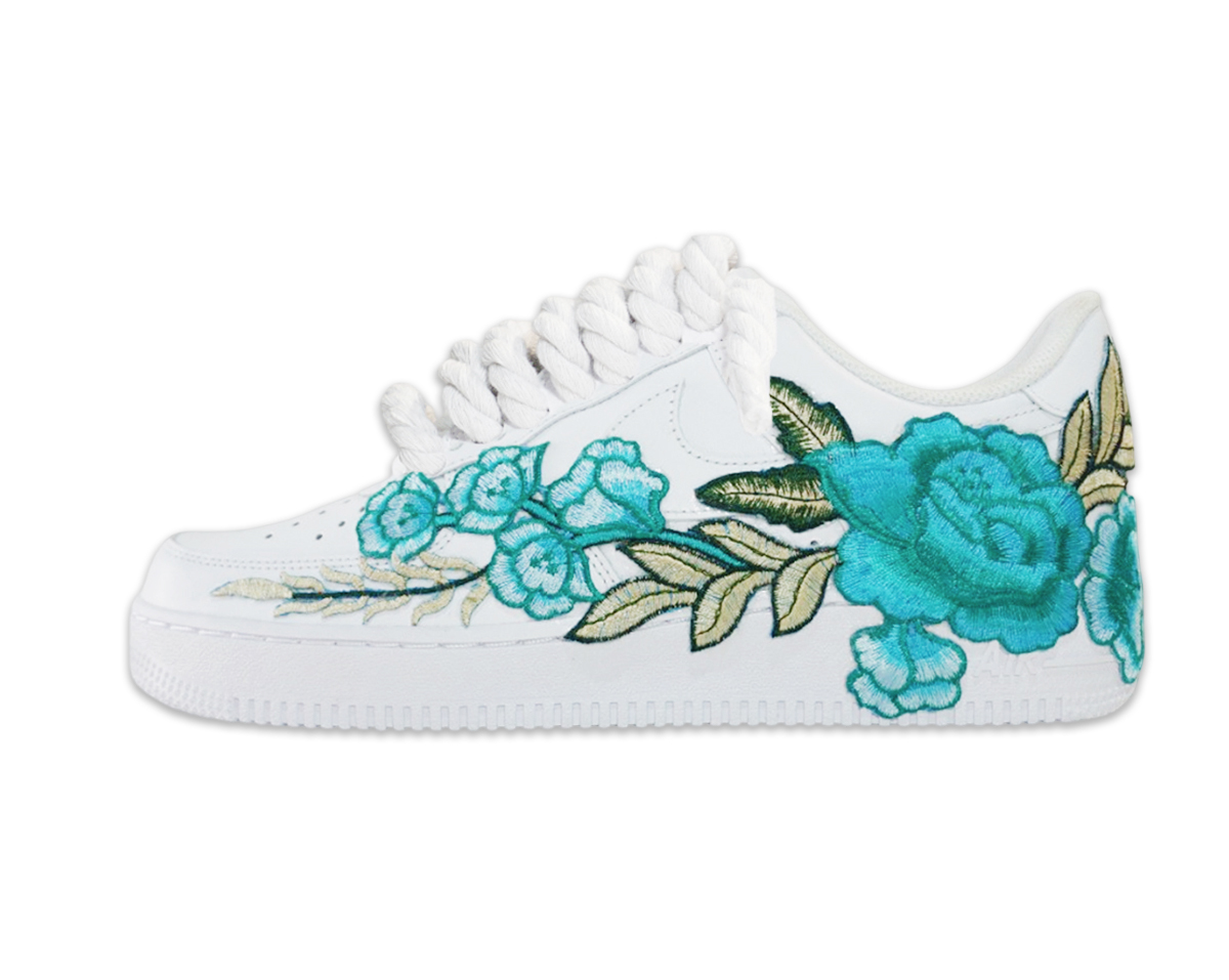 Air Force 1 Low Triple White Rope Laces White Flower Turquoise 1