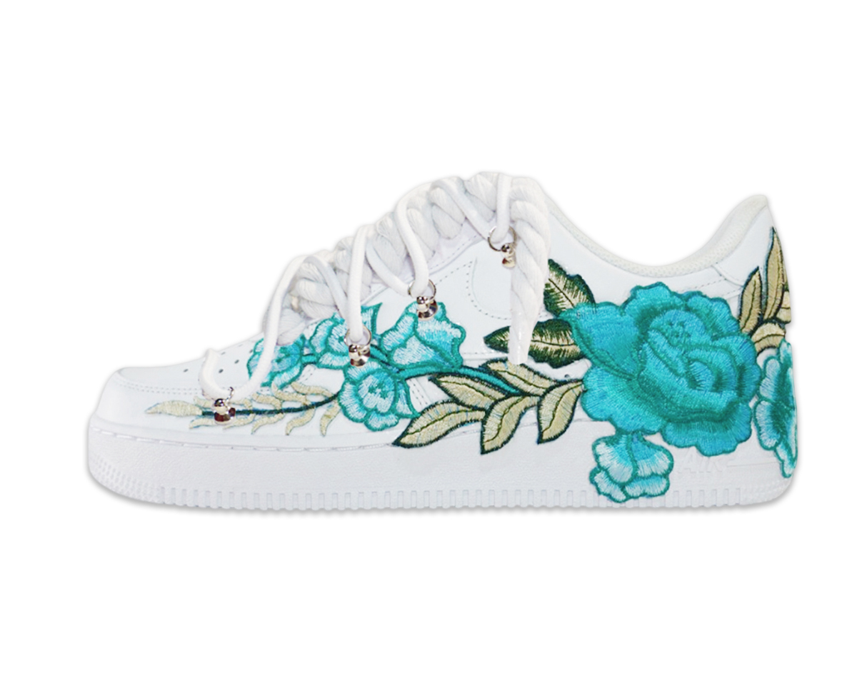 Air Force 1 Low Triple White Double Laces White Flower Turquoise 1