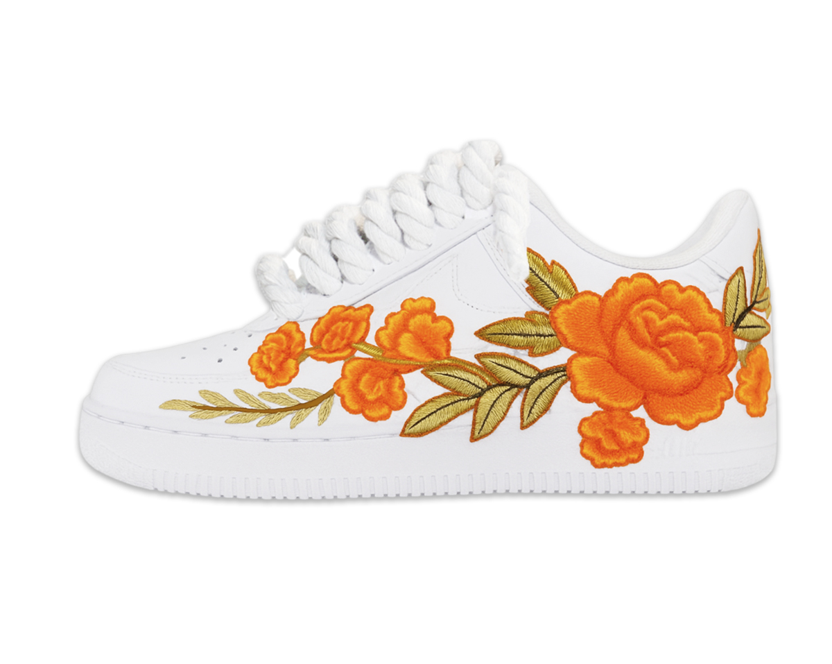 Air Force 1 Low Triple White Rope Laces White Flower Orange 1