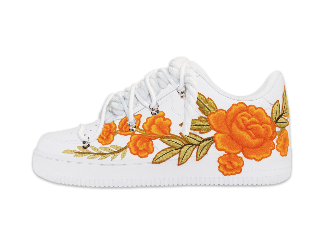 Air Force 1 Low Triple White Double Laces White Flower Orange 1