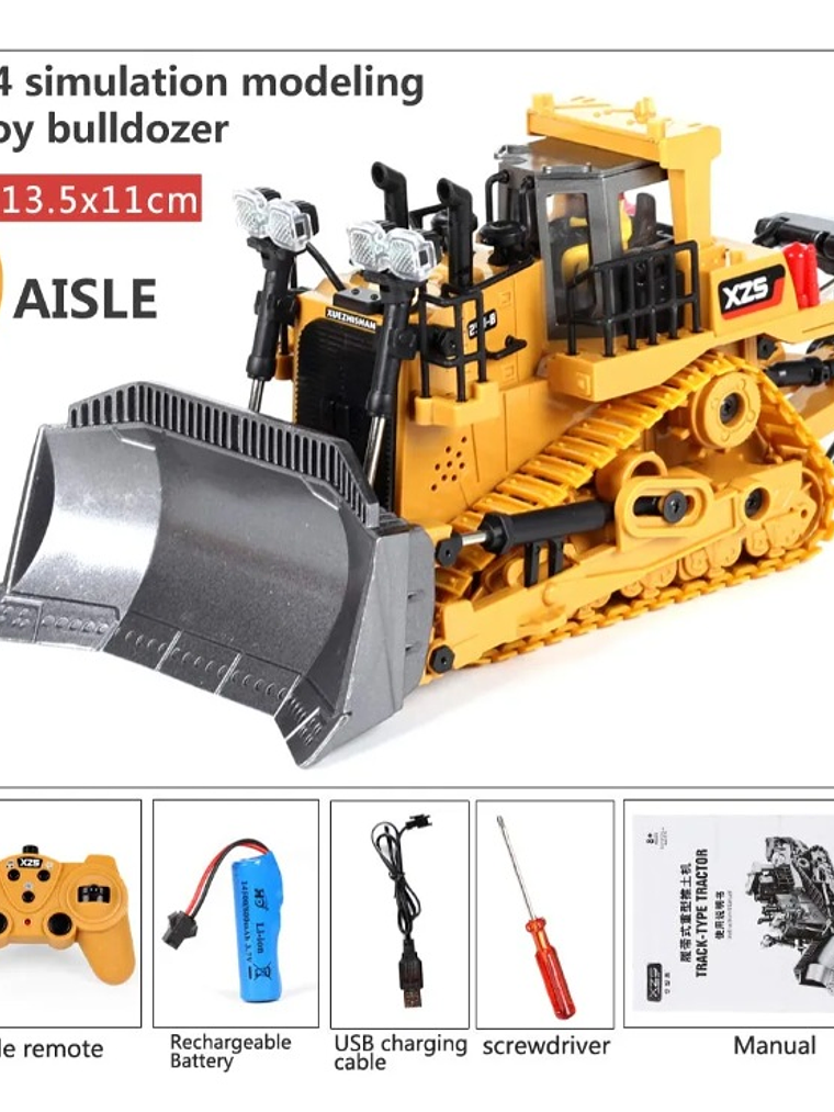 Miniatura XZ5 Tractor de Orugas Bulldozer Escala 1:24 4