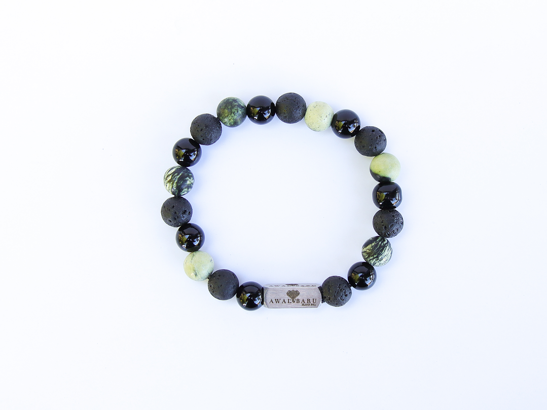 Pulsera Serpentina, Ónix y Piedra Volcánica 2