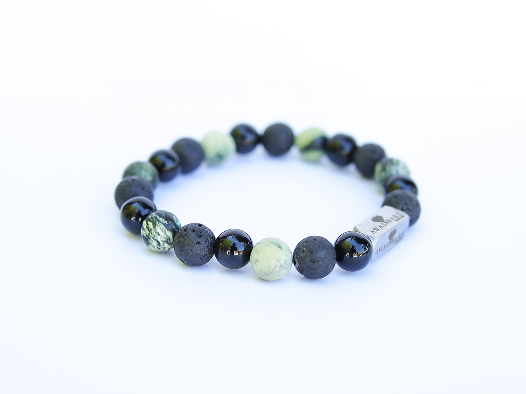 Pulsera Serpentina, Ónix y Piedra Volcánica 1