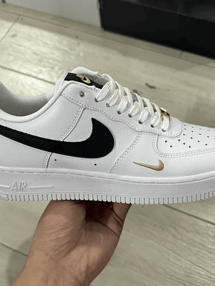 AF1 07 Essential White Black Gold Mini Swoosh