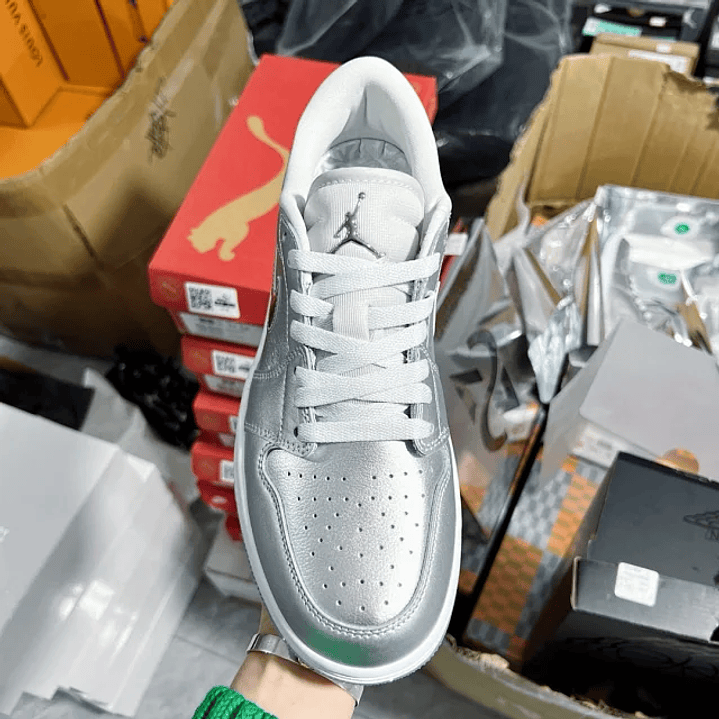 AJ1 Low Metallic Silver White  3