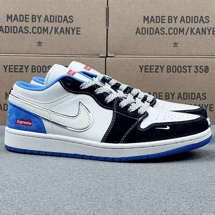 AJ1 Low x Supreme Blue Black And White  3