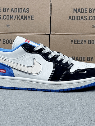 AJ1 Low x Supreme Blue Black And White 