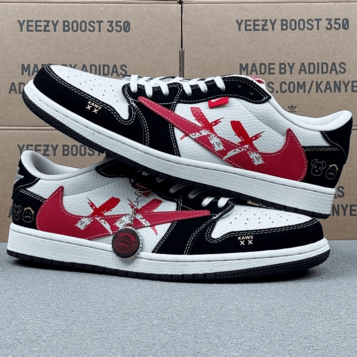 AJ1 Low Stussy Black white and Red  4