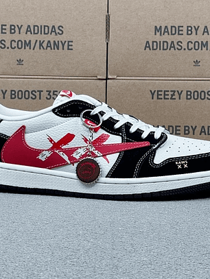 AJ1 Low Stussy Black white and Red 