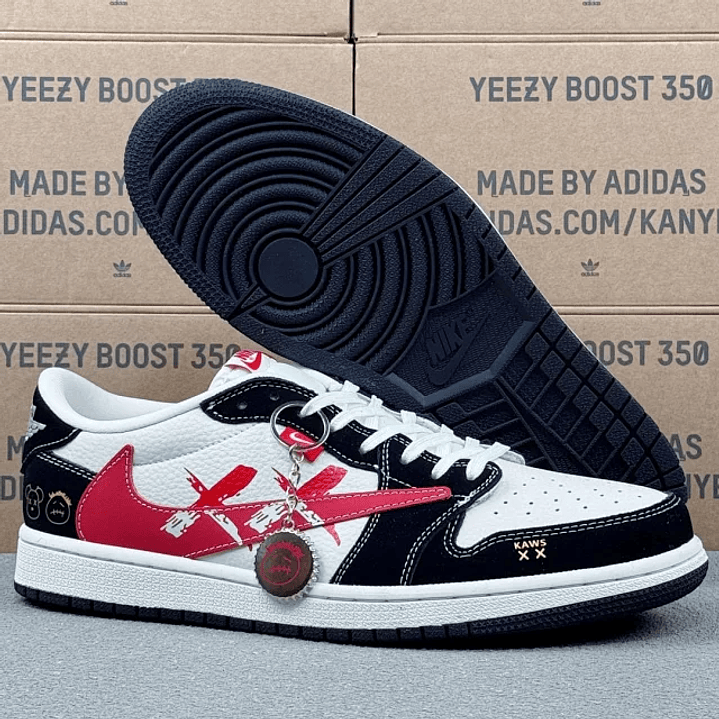 AJ1 Low Stussy Black white and Red  5