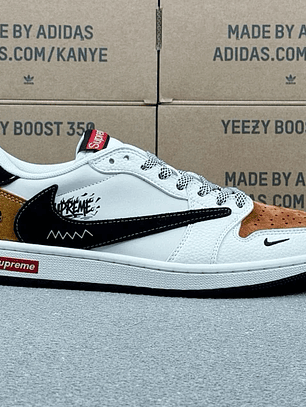 AJ1 Low x Supreme White Black And Brown