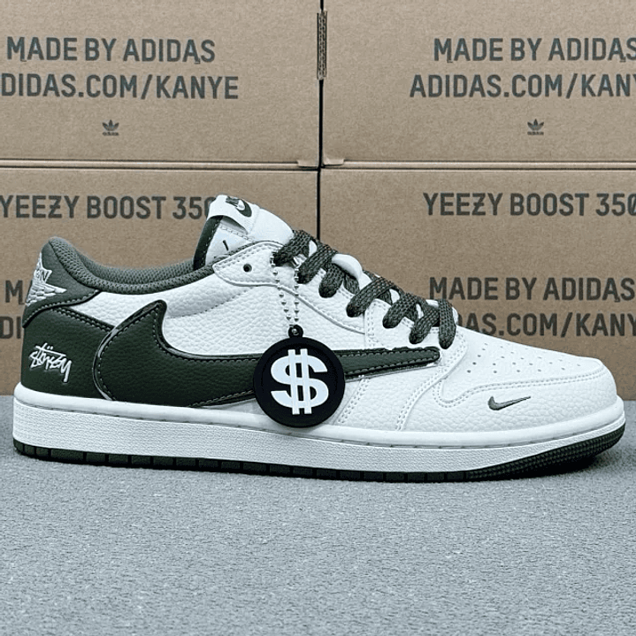 AJ1 Low x Stussy Green And White    1