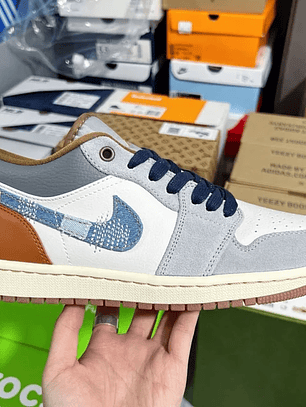 AJ1 Low Phantom Repaired Denim Swoosh