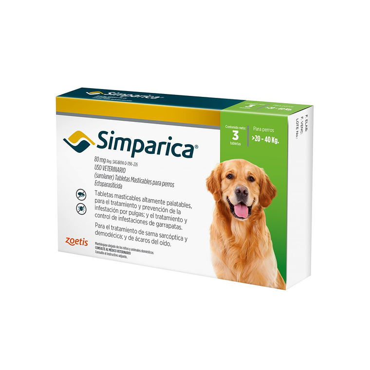 SIMPARICA 3 Comprimidos 20 a 40 kg  1