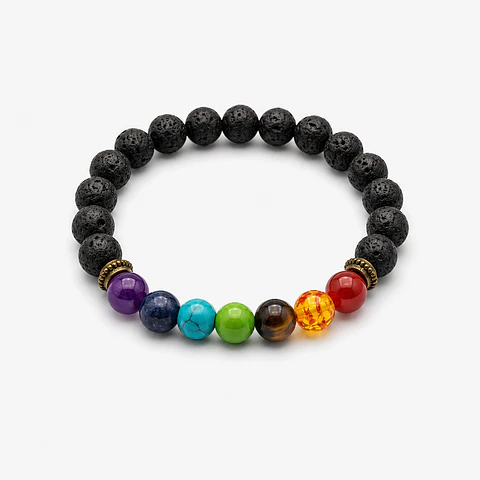 Pulseira - Pedra Vulcânica e os 7 Chakras