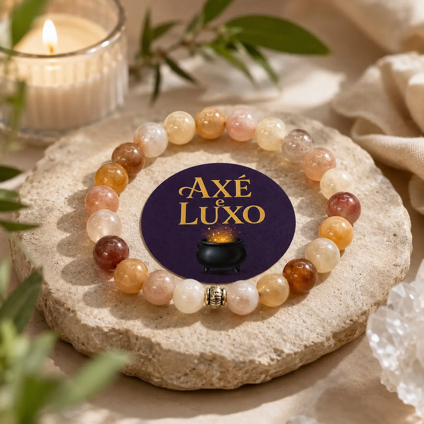 Pulseira - Pedra da Lua Pêssego  1