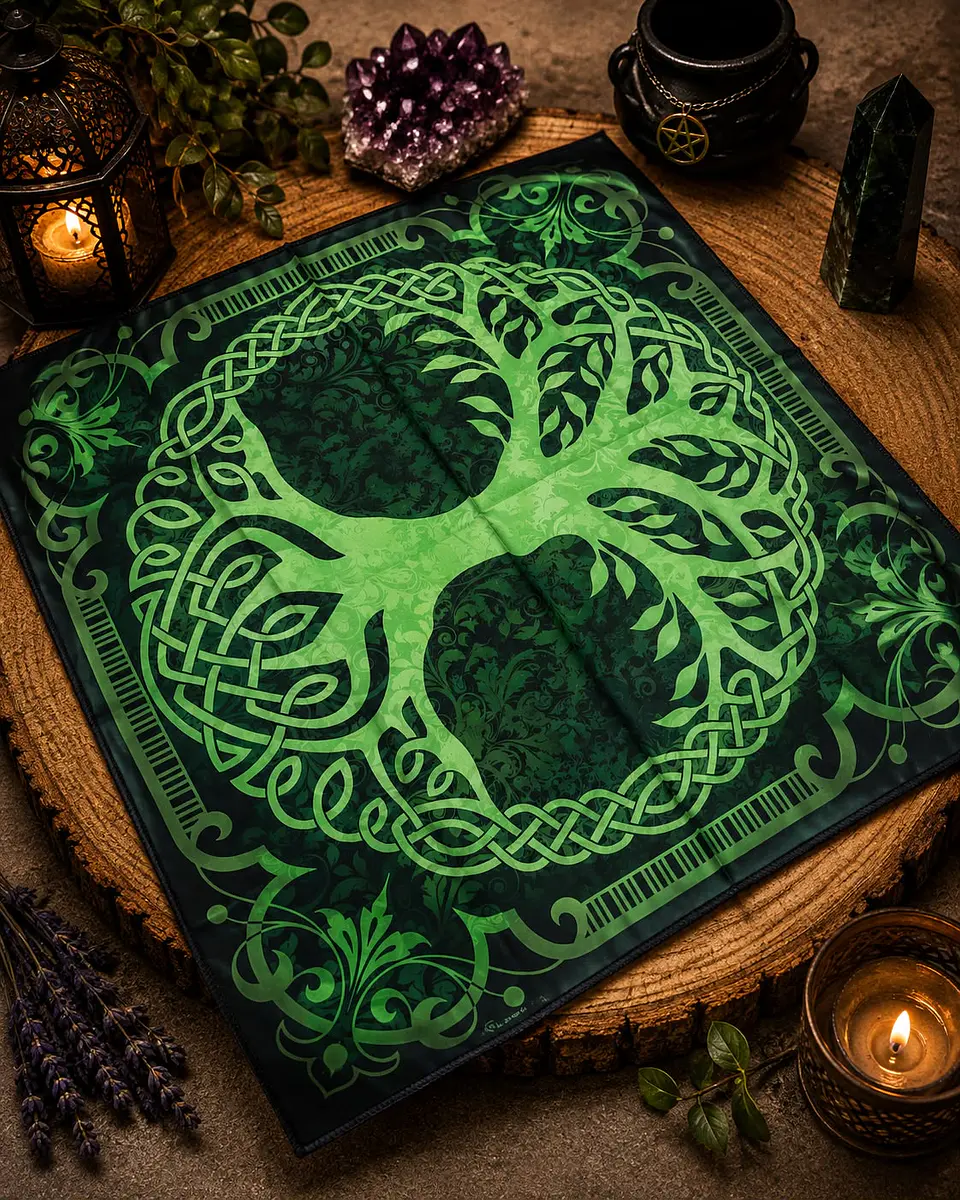 Toalha de Tarot - Verde Árvore Da Vida  1