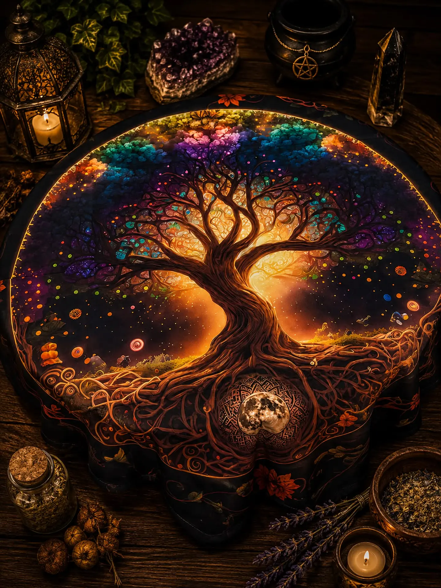 Toalha de Tarot - Árvore da Vida Colorida  1