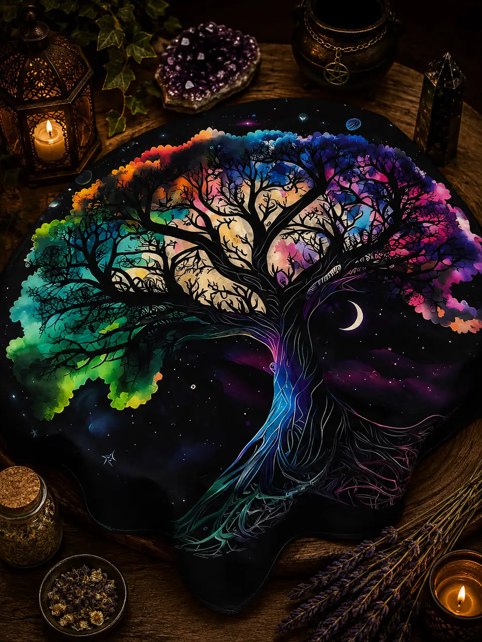 Toalha de Tarot - Arvore da Vida Colorida ( Fundo Negro) 1