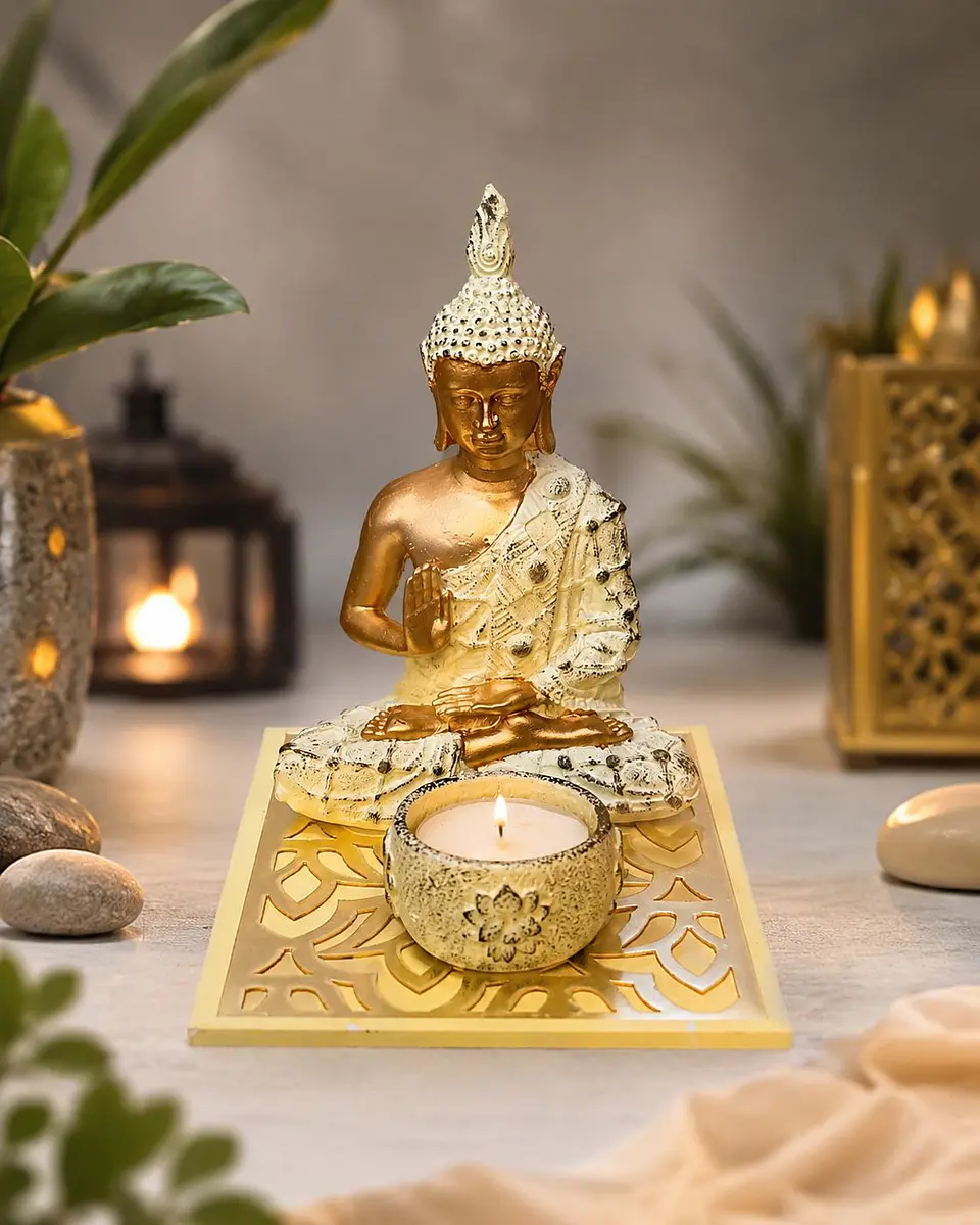 Buda Com Porta Vela - Dourado e Branco  1