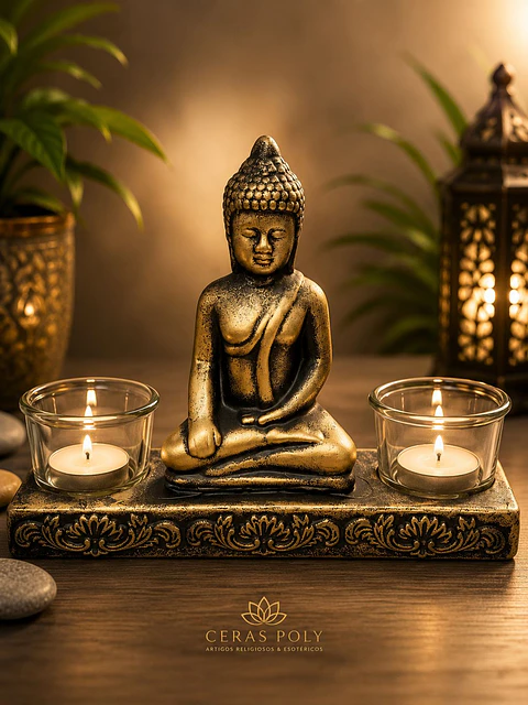 Buda Com Porta Vela -  Dourado e Preto - 23x7