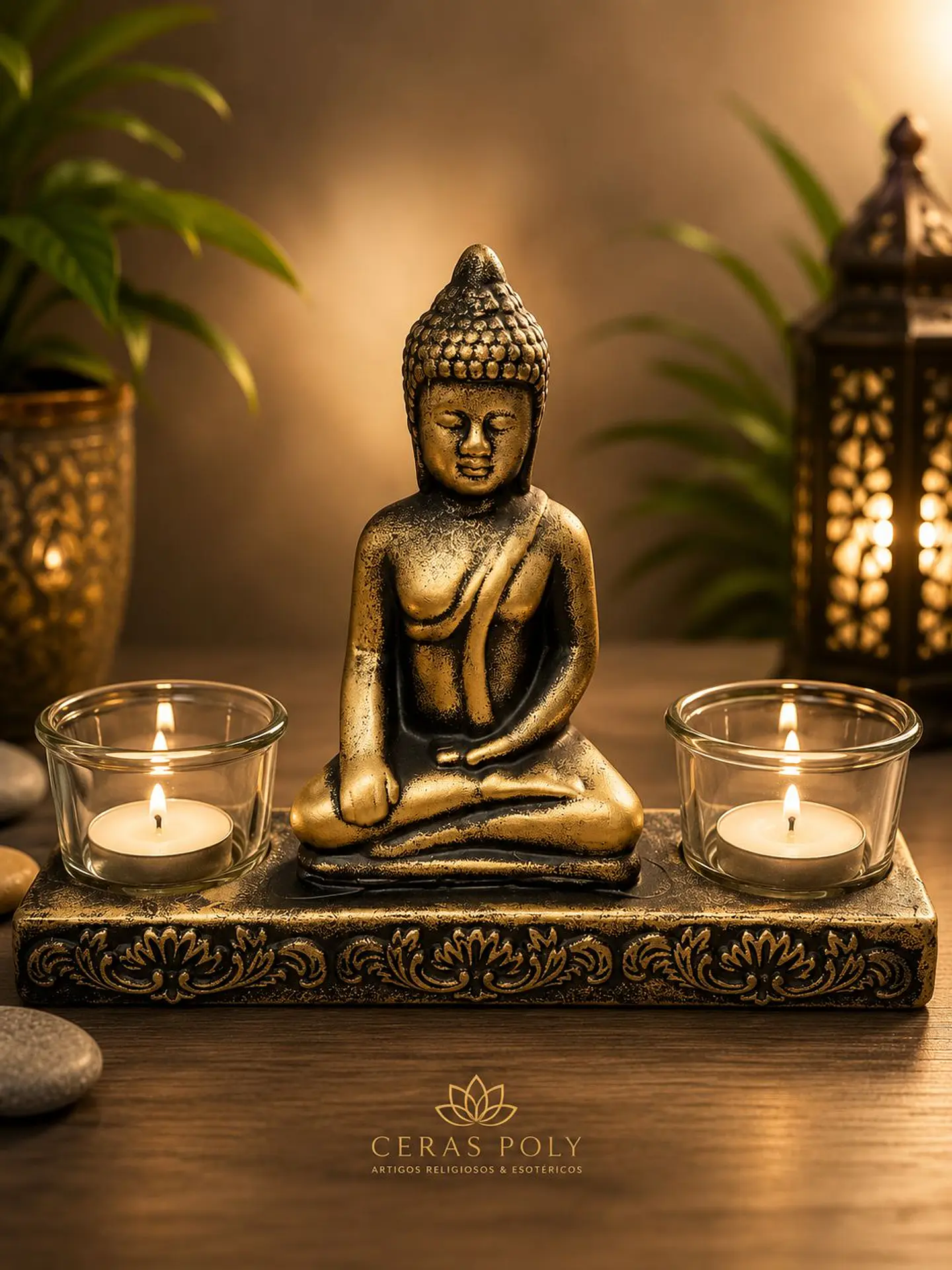 Buda Com Porta Vela -  Dourado e Preto - 23x7 1