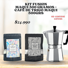 Kit Maqui Fusion: Café de Maqui 300g, Café Trigo Maqui y Cafetera Italiana