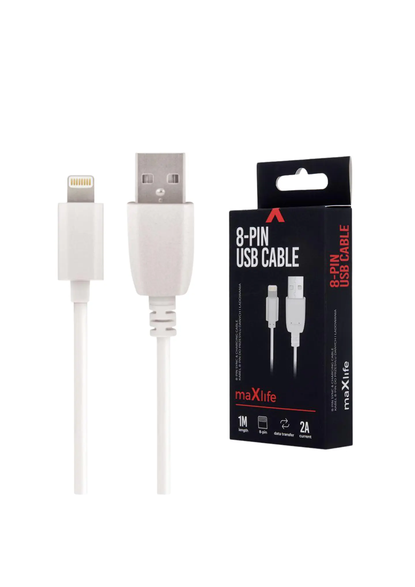 Cabo USB-A 2.0 2A Macho / Lightning Branco 1m 1
