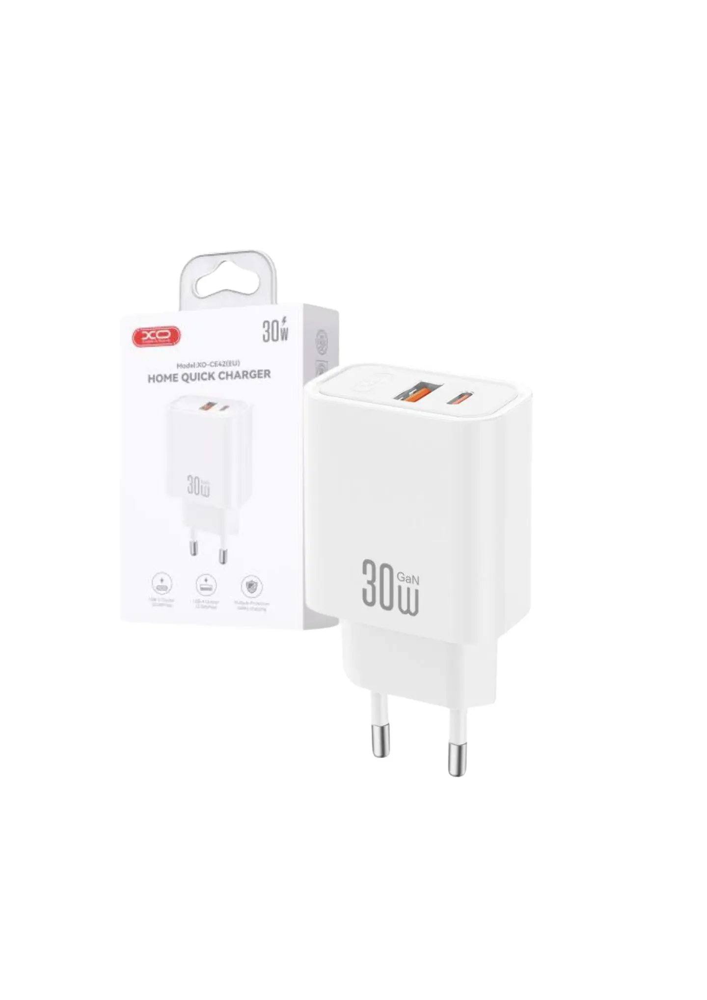 Alimentador 1x USB-A 1x USB-C PD 30W Gan Branco 1