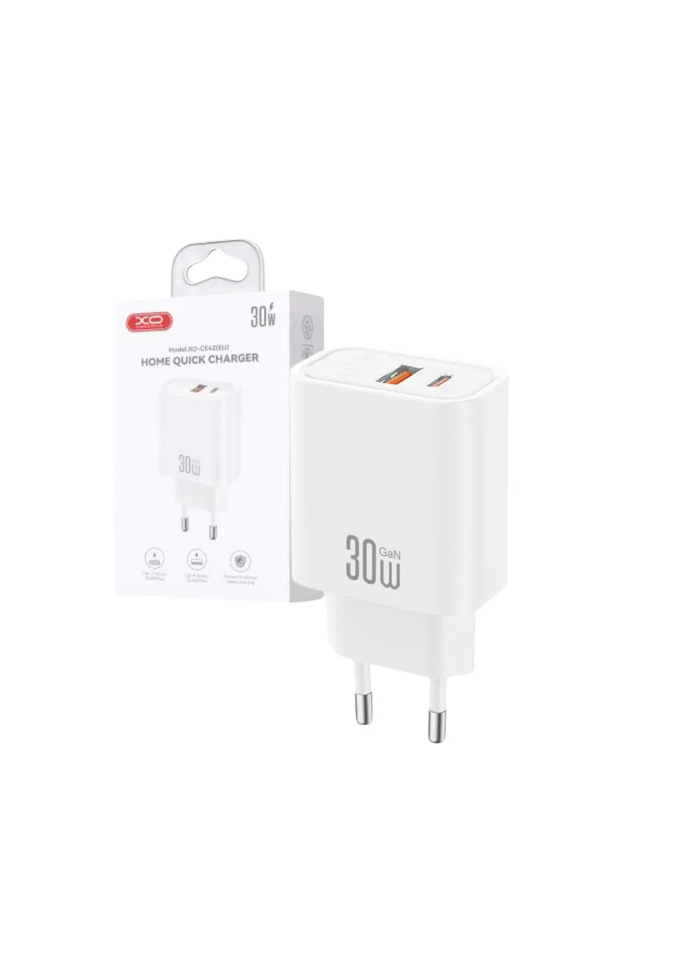 Alimentador 1x USB-A 1x USB-C PD 30W Gan Branco 1