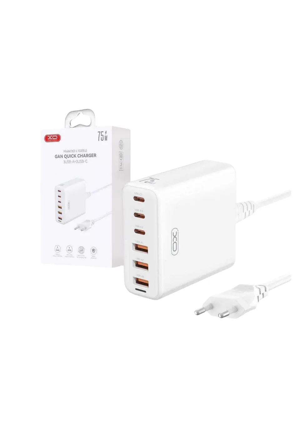 Alimentador 3x USB-A 3x USB-C PD 75W GaN 1