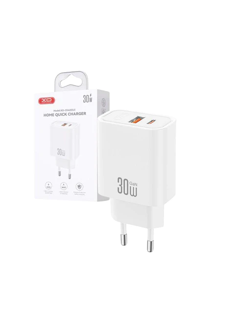 Alimentador 1x USB-A 1x USB-C PD 30W Gan Branco