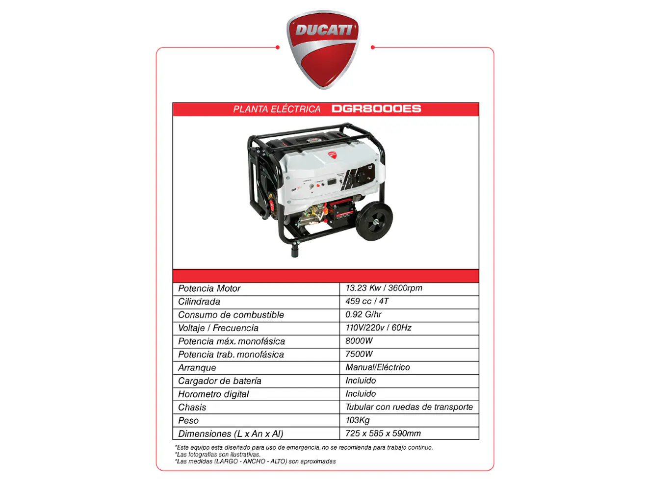 Planta Eléctrica Gasolina Ducati DGR8000 8000W 110/220v  - Foto 4 | aztools.co