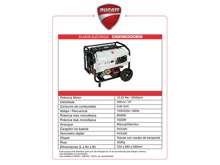 Planta Eléctrica a Gasolina Ducati DGR8000ES DUCATI 8000W 110V/220V Arranque Eléctrico - Foto 4 | aztools.co