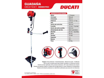 Guadaña 2T y potencia de 1,7 Hp 35.8cc ANTIVIBRACIÓN Ducati DBC2740E1 - Foto 2 | aztools.co