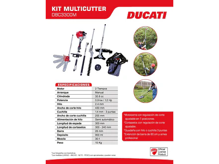 Guadaña Multifuncional DUCATI DBC3300M 1.2 HP (4 en 1, 32.6 cc) - Foto 7 | aztools.co