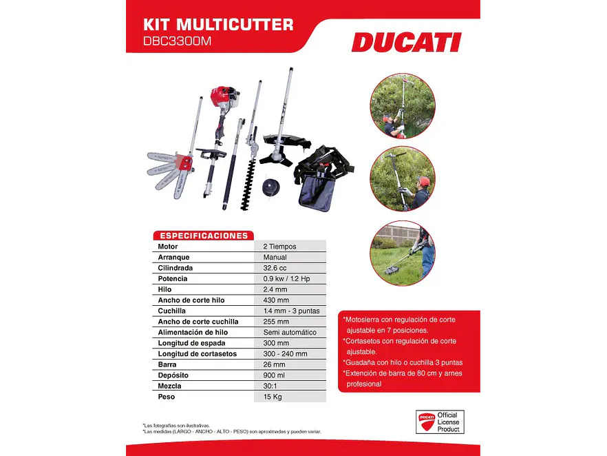 Guadaña Multifuncional DUCATI DBC3300M 1.2 HP (4 en 1, 32.6 cc) - Foto 7 | aztools.co