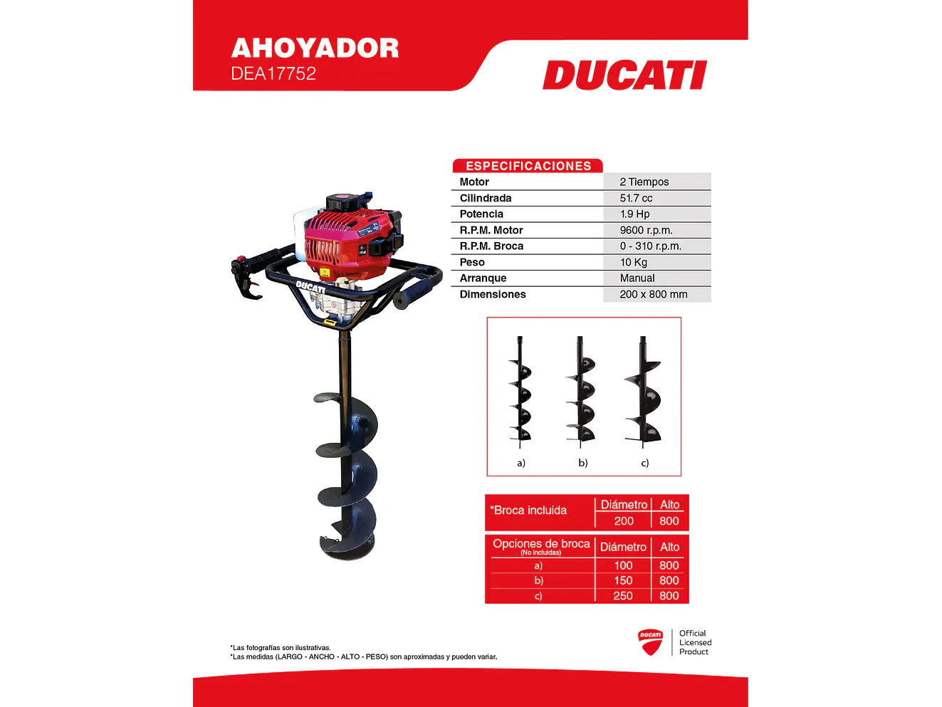 Ahoyador a Gasolina DUCATI DEA17752 1.9 HP (51.7cc, Broca 200mm) - Foto 2 | aztools.co