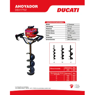 Ahoyador a Gasolina DUCATI DEA17752 1.9 HP (51.7cc, Broca 200mm)