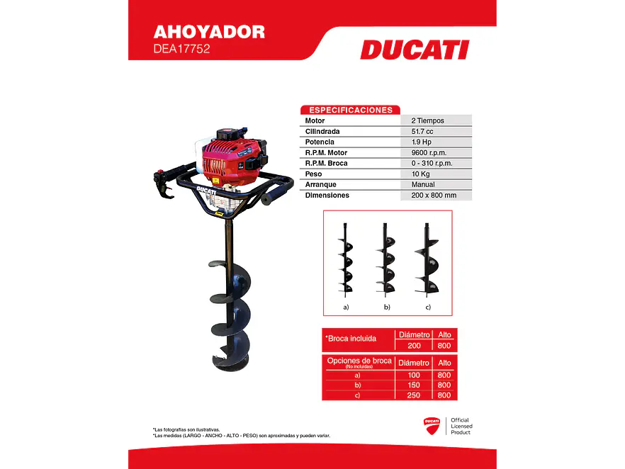 Ahoyador a Gasolina DUCATI DEA17752 1.9 HP (51.7cc, Broca 200mm) - Foto 2 | aztools.co