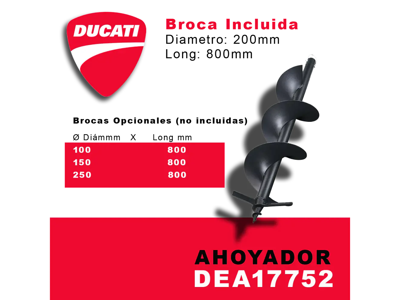 Ahoyador a Gasolina DUCATI DEA17752 1.9 HP (51.7cc, Broca 200mm) - Foto 6 | aztools.co
