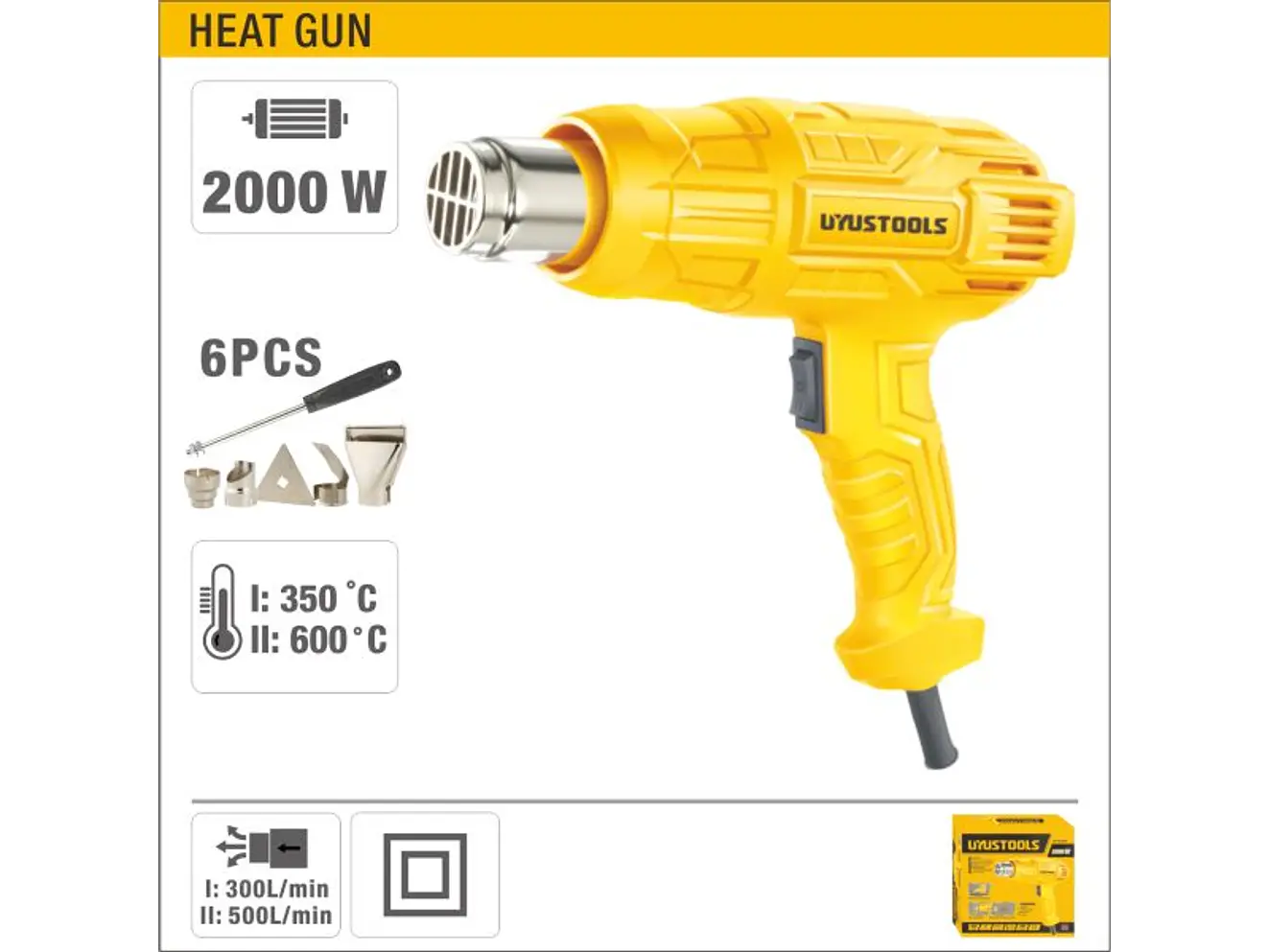 PISTOLA DE CALOR  2000W 6 PIEZAS  - Foto 1 | aztools.co