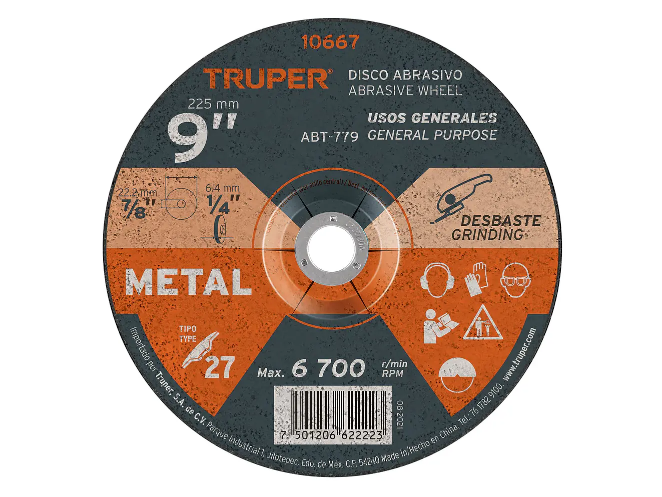 Disco para desbaste de metal, Tipo 27, diámetro 9