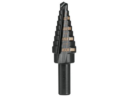 Broca escalonada óxido negro 9 escalones 1/4' a 3/4 TRUPER 12123 - Envío a todo Colombia | aztools.co