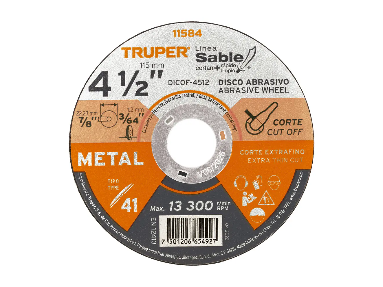 Disco Tipo 41, corte extrafino de metal, Línea Sable 4-1/2