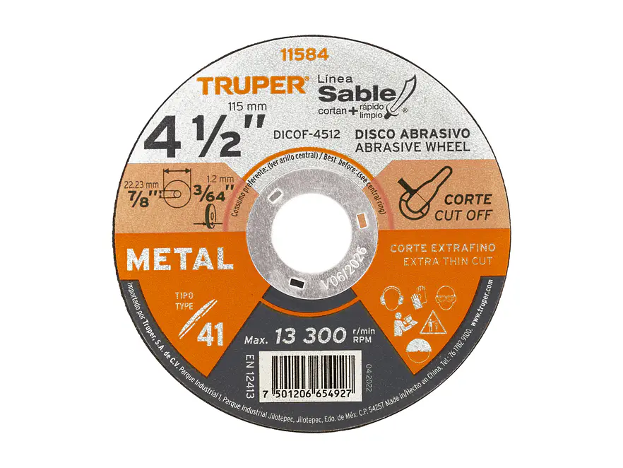 Disco Tipo 41, corte extrafino de metal, Línea Sable 4-1/2