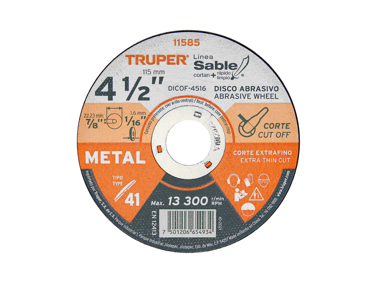 Disco Tipo 41, corte extrafino de metal, Línea Sable 4-1/2