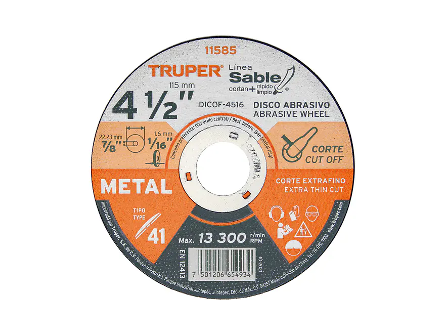 Disco Tipo 41, corte extrafino de metal, Línea Sable 4-1/2