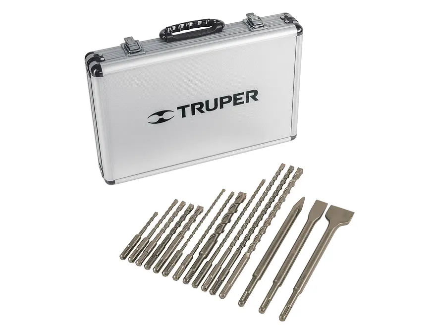 Juego de brocas y cinceles para demoledor Truper 11897, rotomartillo SDS plus 15 piezas JSDS-15,  - Foto 1 | aztools.co