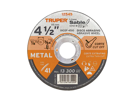 Disco Tipo 41, corte extrafino de metal, Línea Sable 4-1/2